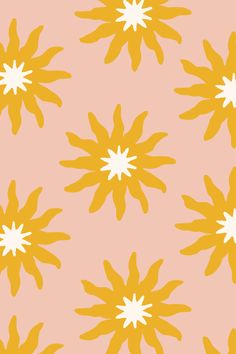 an orange and yellow flower pattern on a pink background with white stars in the center