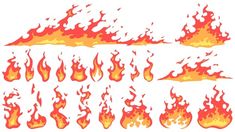 a set of fire flames on a white background