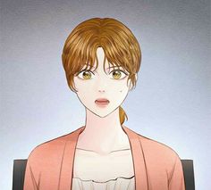 an anime character with blonde hair and brown eyes, wearing a pink cardigan jacket