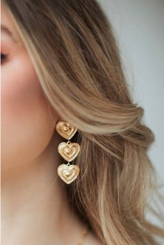 Add a touch of love to your look with these stunning three-tiered heart earrings by Evie Jewelry. Heels Sneakers, Women's Shoes Accessories, Fashion Wishlist, Designer Accessories, Fashion Heels, Accessories Fashion, Heart Earrings, In A Heartbeat, Women's Shoes