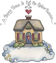 a drawing of a house with a heart above it