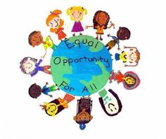 an image of children around the earth with words equal opportunity is for all on it