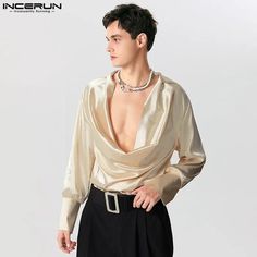 SPECIFICATIONSBrand Name: INCERUNMaterial: POLYESTERShirts Type: Casual ShirtsApplicable Scene: BANQUETStyle: CasualOrigin: Mainland ChinaCN: GuangdongSleeve Length(cm): FullApplicable Season: Spring and AutumnGender: MENItem Type: SHIRTSPlace Of Origin: China (mainland)Collar: V-NeckClosure Type: noneSleeve Style: regularModel Number: Men Solid Color Casual ShirtFabric Type: BroadclothPattern Type: SolidColor: Black,BeigeSize: S,M,L,XL,2XL,3XL,4XL,5XL,Plus SizeType: V Neck Long Sleeve Men ClothingStyle: Camisa MasculinaWholesale,Dropshipping: WelcomeFabric Material: 100%PolyesterChoice: yessemi_Choice: yes {custom} Size:S,M,L,XL,2XL,3XL,4XL,5XLFabric Material:100%PolyesterColor:Black,BeigeOccasion:LeisurePattern:Solid colorProduct Description:Men's Satin Long Sleeve ShirtsModel Size:M Men’s Blouse, Graduation Hacks, Kibbe Romantic, Cowl Neck Shirt, Character Fashion, Clothing Reference, Gay Outfit, Crop Pullover, Cowl Neck Long Sleeve