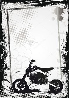 a black and white photo of a person on a dirt bike with grungy background