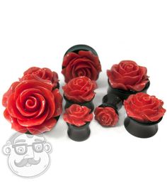 Red Rosebud Flower Plugs Resin Gauges, Double Cartilage Piercing, Ear Gauges Plugs, Belly Piercing Ring, Multiple Ear Piercings, Cute Ear Piercings, Ear Piercings Cartilage, Plug Earrings, Cute Piercings