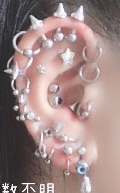 an ear with several piercings attached to it