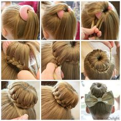 Chignon tresse avec donut Sanggul Cepol, Cute Bun Hairstyles, Sanggul Modern, Ballerina Bun, Gymnastics Hair, Cute Buns, Hair Bun Tutorial, Hairstyles For Girls, Dance Hairstyles