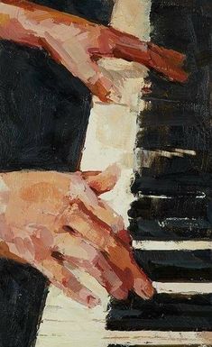 a painting of hands playing the piano