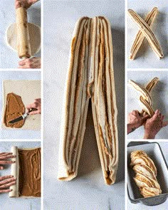 there are many different pictures showing how to make an appetizing sandwich with chocolate icing