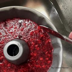 a food processor filled with cranberry sauce