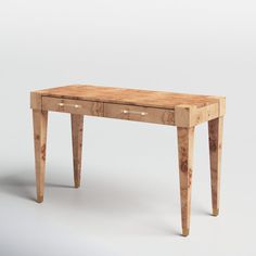 a small wooden table with two drawers on one side and an open drawer on the other