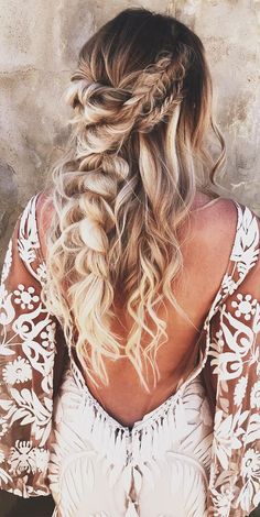 39 Gorgeous Half Up Half Down Hairstyles Boho Wedding Hairstyle, Down Hairstyles Braid, Redwood Elopement, Braided Half Up Half Down Hair, Half Pony Hairstyles, Braid Half Up, Half Pony, Braid Half Up Half Down, Fishtail Braid Hairstyles