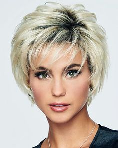 Measures: Front: 4.0", Crown: 5.0", Sides: 3.5", Back: 3.0", Nape: 2.25"Description: Voltage Large by Raquel Welch comes in a large cap size to allow more variety of fit. Voltage has short, barely waved all-over layers. This stunning, no fuss cut may be styled as a full and tousled look, or as a smooth look, or somewhere in-between! Styling gel may be required for some hair looks. The Raquel Welch Voltage Large wigs feature a cool, light weight open cap Memory cap construction for all day wearing comfort. The Memory Cap Base II provides a new stretch innovation that ensures a true fit memorizing the shape of your head and adjusting accordingly for the ultimate in comfort fit. The new stretch lace is lighter and cooler than ever. Features for the Voltage Large cap include: Perma tease at th Luis Royo, Raquel Welch, 2020 Trends, Short Blonde, Trending Hairstyles, Short Blonde Hair, Short Wigs, Short Hair With Layers