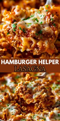 hamburger helper lasagna in a skillet with cheese and parmesan