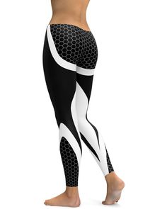 Epic Sports Leggings GearBunch Staff Pick: The Black & White Honeycomb Carbon Legging is said to be "fashionable activewear that are so comfortable, you will want to wear these leggings anywhere and everywhere!" Yoga Tights, Workout Pants, These Leggings Were Made For Women Black and white block panelling run down the legs, with honeycomb detailing at the top of the leggings and a slimming panel at the ankle. White Sportswear Leggings For Running, White Functional Running Leggings, White Compressive Leggings For Running, Functional White Running Leggings, Fashionable Activewear, Yoga Tights, Activewear Fashion, Soft Leggings, Sports Leggings