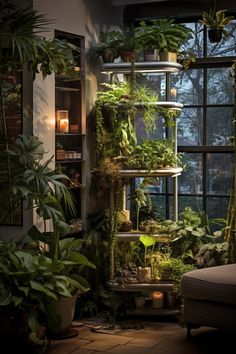 a living room filled with lots of plants