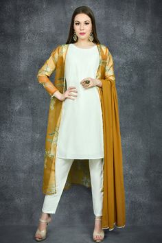 Indian Party Outfits, Dresses Kurti, Mustard Dressing, Jacket Suit, Floral Jacket