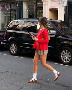 keziacook Ballet Flats Outfit, Fits Ideas, Skandinavian Fashion, Flats Outfit, Bridget Jones, Sharon Tate, White Socks, Edgy Style, Red Cardigan