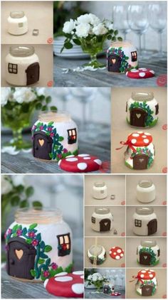 the cake is made to look like a mushroom house