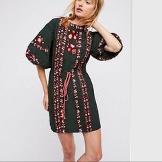 Retail Price: $168 New With Tags Sizing: S= 4-6, M=‘8-10, L= 12-14 Free People Havana’s Embroidered Minidress In A Simple Shift Shape With Femme Puffed Sleeves In A Cinched Waist. Braided Drawstring At Waist. Nwt Measurements: Bust 40” Length 35@ Sleeve Length 14” Fabrics: 100% Cotton; Embroidery 100% Polyester Green Spring Dress With Embroidered Sleeves, Green Dress With Embroidered Sleeves For Spring, Green Dresses With Embroidered Sleeves For Spring, Fitted Green Embroidered Mini Dress, Green Embroidered Knee-length Dress, Fitted Spring Dress With Geometric Embroidery, Fitted Dress With Geometric Embroidery For Spring, Green Long Sleeve Dress With Embroidered Hem, Fitted Long Sleeve Dresses With Geometric Embroidery