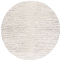 a round rug with white and beige stripes on the bottom, in an oval shape