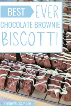 the best ever chocolate brownie biscotti with white icing on top is shown