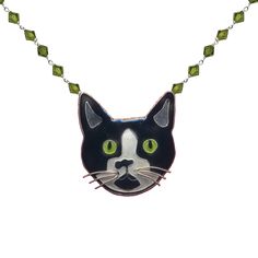 Cat Face Crystal Necklace | Available at Bamboo Jewelry Online for $80! Enamel Jewellery, Wrist Jewelry