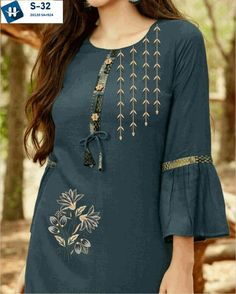 Kurti Styles, Silk Kurti, Simple Kurta Designs, Embroidery On Kurtis, Kurti Embroidery Design, Kurti Design, Cotton Kurti Designs, Kids Designer Dresses, African Traditional Dresses