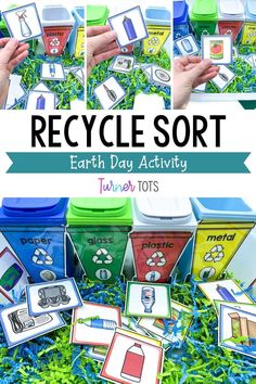 the earth day activity for kids to play with and learn how to make their own recycling bins