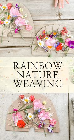 rainbow nature weaving is an easy and fun project for kids to do with their own hands