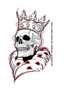 a skull with a crown on it's head and a scarf around its neck