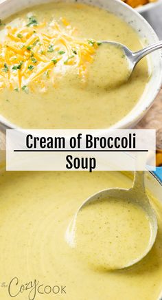 creamy broccoli soup in a bowl with a silver spoon and shredded cheese Creamed Broccoli Soup, Creme Of Broccoli Soup Recipes, Best Brothy Soups, Side Dish Soups, Soup Liquid Diet, How To Make Cream Of Broccoli Soup, Cream Of Brockley Soup, Recipes For Cream Soups, Tasty Soups Healthy