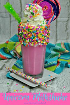 unicorn milkshake with sprinkles and candy