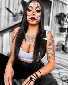 Gangsta Clown Makeup, Makeup Ideas Full Face, Chola Costume, Gangster Halloween Costumes, Chola Makeup, Partner Halloween Costumes