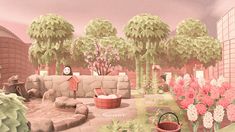 a digital painting of a woman sitting on a couch in the middle of a garden