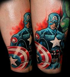 captain america tattoo on both legs