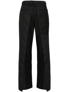 black wool blend layered design concealed fly and button fastening buckle fastening two front welt pockets two rear welt pockets straight leg City Dress, Yoko London, Layered Design, Wool Trousers, Straight Trousers, Iconic Bags, Summer Beach Wear, Ballet Flat Shoes, Pants Straight