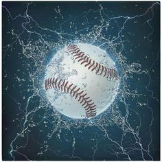 an image of a baseball in the water with splashes on it's surface