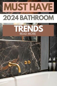 the bathroom is decorated in black marble with gold accents and text that reads must have 2012 bathroom trends read more