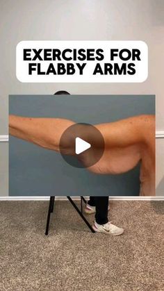 a man is standing on a chair with his leg up and the words exercises for flappy arms