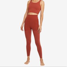 Nwt Nike Yoga Luxe Infinalon High Rise 7/8 Leggings. Cute Layered Look, Burnt Orange Color. Size S. Nike Yoga Bottoms Full Length, Nike Full Length Yoga Bottoms, Nike Yoga Bottoms In Solid Color, Nike Tight Athleisure Leggings, Nike Yoga Bottoms, Nike Stretch Activewear For Loungewear, Nike Tight Athleisure Activewear, Nike High Stretch Full Length Activewear, Nike Compressive Bottoms For Yoga