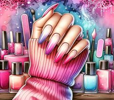 Modern Nail Salon, Finger Biting, Nail Sunny, Creative Nail Art, City Nails, Curly Hair Drawing, Girly M, Digital Collage Art