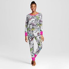 Women's 2-Piece Pajama Sleep Set Long Sleeve Top And Pants Feature An All-Over Graphic Print Of The Marvel Avengers Comic Book Strips On The Front. 60% Cotton, 40% Polyester. Pants Do Not Include Pockets. Officially Licensed Marvel Apparel! Women's Regular Sizing. Approximate Measurements In Inches: Medium = 30" Pants Waist, 36" Top Chest, 27" Top Length. Marvel Avengers Comics, Thermal Pajamas, Marvel Clothes, Womens Thermal, Polyester Pants, Marvel Women, Sleep Set, Pajamas Set, Sleepwear Women