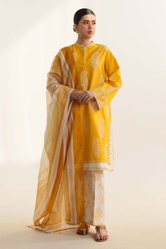 Brand New Coco by Zara Shahjahan Lawn - Diara 4A Envision the captivating artistry on this chic ensemble kissed by a luscious yellow hue. Adorned with a graceful digital printed dupatta and paired with cambric pants, It's a harmonious ode to timeless elegance. Fabric details: Digital Printed Dupatta 2.65 Yards Embroidered Dyed Lawn Front & Back 2 Yards Embroidered Dyed Lawn Sleeves 0.7 Yards Embroidered Organza Neckline 1 Pc Embroidered Organza Border 2 Yards Digital Printed Cambric Trouser 2.15 Yards For stitched orders, please select the corresponding size from the listed options. Once the order is placed, I will confirm the Shirt length, Trouser length and Sleeve length. Note: The manufacturer does not include accessories and embellishments shown in the listing picture. We match as clos Eid Shopping, Zara Shahjahan, Printed Dupatta, Embroidered Organza, Basic Wear, Lawn Suits, Pakistani Suits, Suit Fabric, Fabric Stores Online