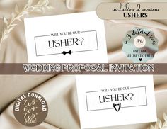 two wedding stickers with the words, will you be our user? and an image of