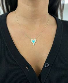 14K gold with 0.46 -carat turquoise diamond heart round pave pendant necklace Model Number: SDL55019477WY Necklace Model, Diamond Heart Pendant Necklace, Studded Necklace, Pave Pendant, Eternity Band Ring, Heart Pendant Diamond, Deco Jewelry, Pendant Rings, Art Deco Jewelry