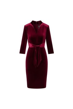 Embrace luxury and sophistication in this short sheath dress, meticulously crafted from rich velvet fabric. This dress features a fitted bodice with v-neck neckline and a band collar. Three-quarter length sleeves add a touch of refinement. A front self-tie belt at the waist accentuates your silhouette and princess seams enhance the fit. Complete with a back slit for ease of movement and a zipper closure at the centre back for a seamless finish, this velvet dress is ideal for both cocktail events and stylish evenings out. Short Sheath Dress, Petite Jumpsuit, Occasion Dresses Wedding, Petite Coat, Tie Shorts, Oasis Fashion, Tall Clothing, Princess Seams, Puff Sleeve Dresses