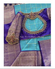 Grand Blouse Designs For Marriage, Simple Maggam Work Blouse, Bride Blouse, Simple Maggam Work, Blouse Design Aari Work, Bridal Blouse Design, Blouse Maggam Work, Blue Blouse Designs