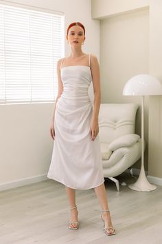 Elegance meets fun in this pleated, spaghetti strap shift dress. A versatile and classy piece that can be dressed up or down, it can easily transition from a party look to more formal settings, such as a wedding. Party Look, Linen Blazer, Linen Top, Party Looks, Linen Dresses, Linen Dress, Silk Dress, Shift Dress, A Wedding