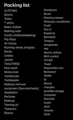 the packing list is shown in black and white